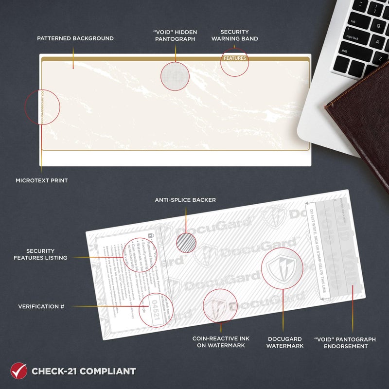 DocuGard Standard Gold Marble Bottom High Security Check Paper - Laser/Inkjet Printer Compatible - 11 Security Features - 500 Blank Business Checks (04521) - Image 3